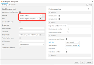 Screen shot of Fusion 360 Post Processor defined